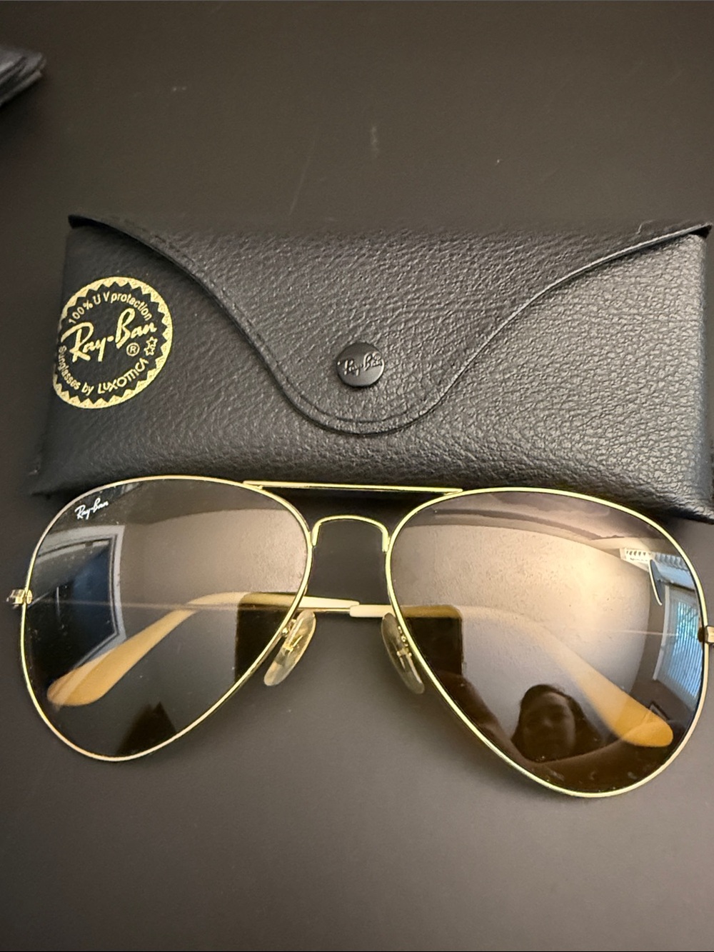 Ray-Ban Womens Gold Frame Sunglasses with Brown Lenses